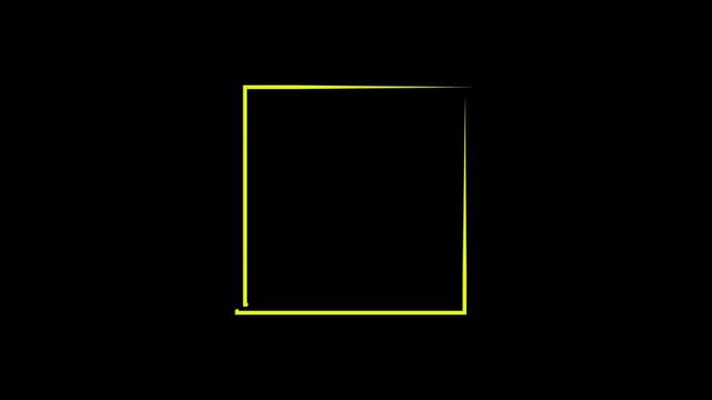 Yellow Square Frame Border Animation with Minimal Geometric Outline on Black Background , 4K Motion Graphics.