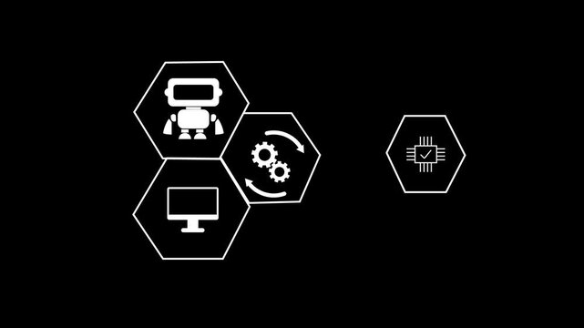 Ai agent generative, rpa transformation robotic process automation, big data business automation technology innovation, gear icon selecting automation work flow. 4k video.