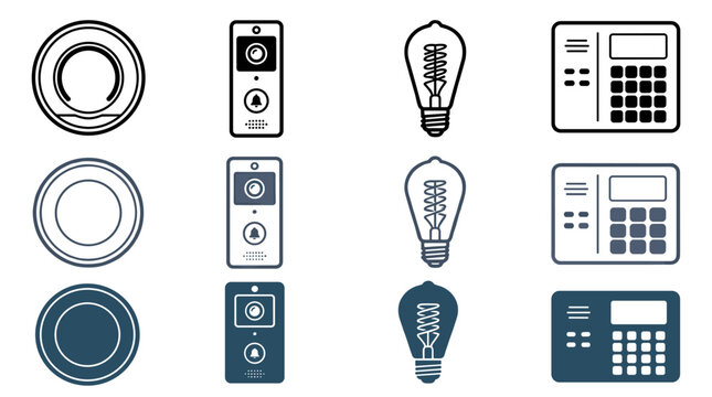 Smart Home and Security Icons: Modern Technology for Residential Automation and Protection Set