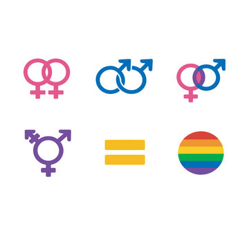 LGBTQ gender symbols and pride icons set, colorful rainbow circle and equality sign vectors, inclusive sexual orientation and identity graphics