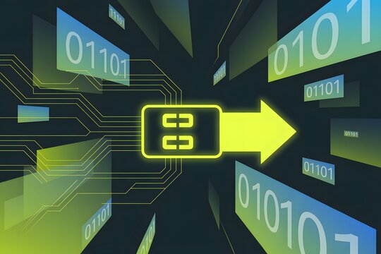 Modern abstract technology arrow with binary code background