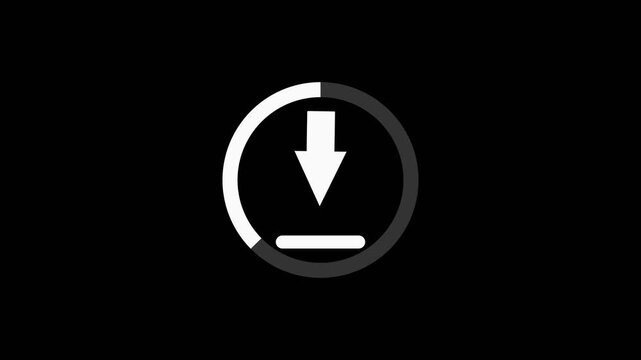 Download loading animation white circle progress bar on black background.