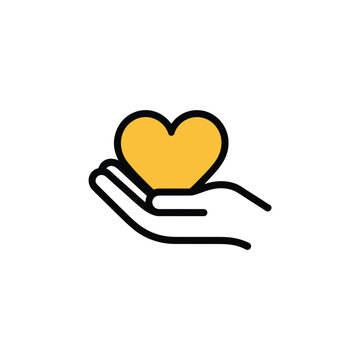 Charitable hand holding heart icon for non profit organization and volunteer marketing.