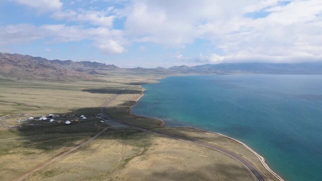 Aerial Shot of Sayram Lake, Bole, Xinjiang, China