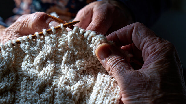 Elderly Hands Fine-Tuning Artisanal Knitwear: Master's Craft in Textile Creativity