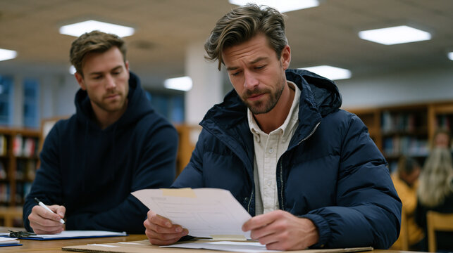 Usability tester frowning at a paper prototype taped to cardboard while a founder watches silently over their shoulder, clipboard in hand, anxious energy captured mid-observation session inside a sp