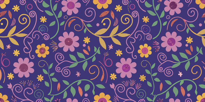 floral pattern on dark purple background flowers