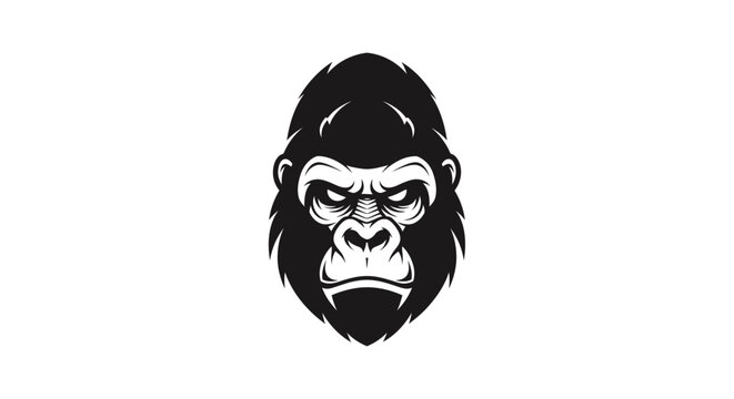 Gorilla Face Closeup Black White Illustration.