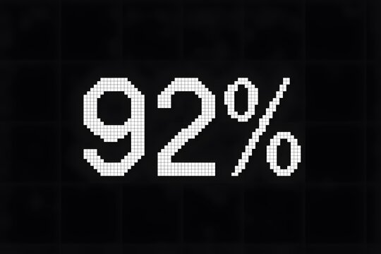 Pixel style percentage ninety two percent sign on black background