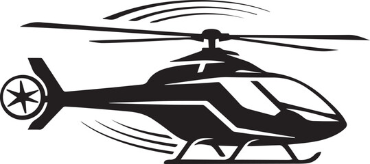 Modern helicopter silhouette vector, black rotary wing aircraft icon, flying chopper with spinning blades, aviation transport logo © Adnan