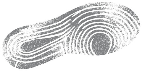 Textured grey shoe footprint stamp with abstract topographic line pattern for evidence or trail concepts vector illustration. © Artful