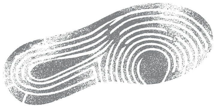 Textured grey shoe footprint stamp with abstract topographic line pattern for evidence or trail concepts vector illustration.