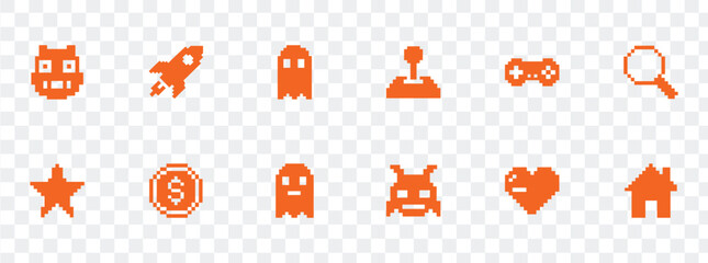 Retro Pixel Art Gaming Icons Collection 8-Bit Style UI and Web Elements © Masud