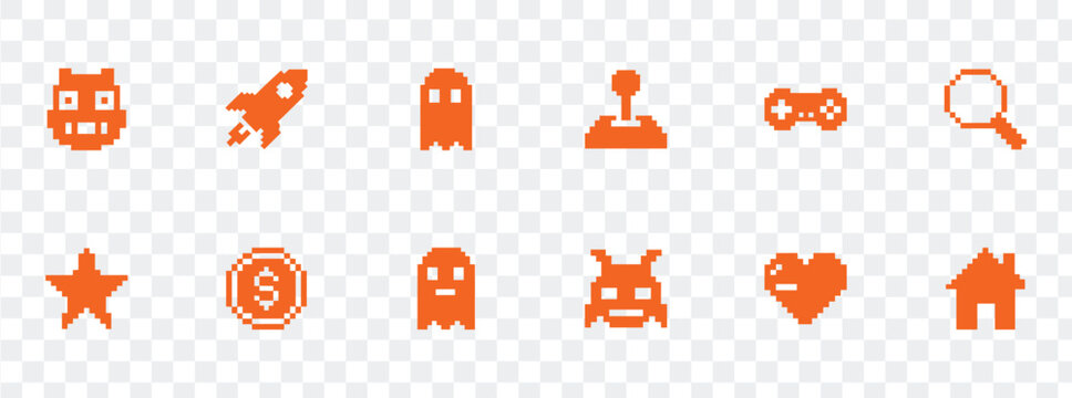 Retro Pixel Art Gaming Icons Collection 8-Bit Style UI and Web Elements