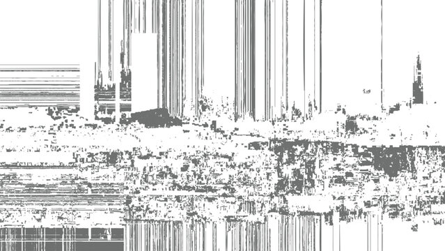 Glitchy distorted digital error pattern with vertical and horizontal lines and pixels abstract technology background