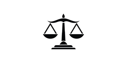 Black silhouette of justice balance scales representing legal law concept and equality measurement icon vector illustration. © Artful