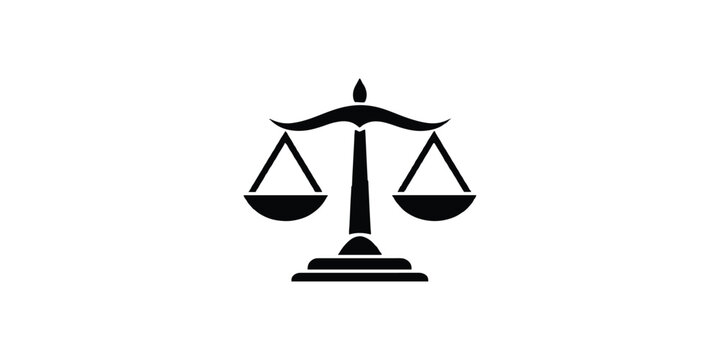 Black silhouette of justice balance scales representing legal law concept and equality measurement icon vector illustration.