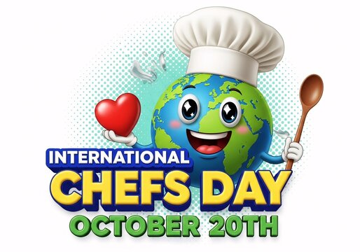 International chefs day october 20th cartoon earth character chef hat heart spoon