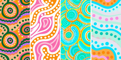 Fototapeta premium Abstract wavy panels set of four colorful vector illustrations