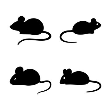 Four black mouse icons in a row - Simple vector illustration of four black mice icons aligned horizontally for design or presentation use