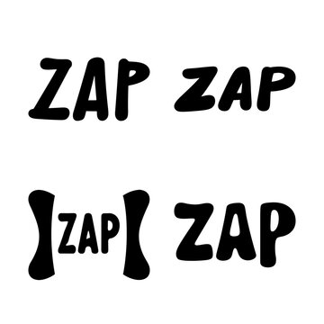Black zap zap text with brackets - Minimalist black typography showing 'zap zap' with and without brackets, ideal for tech or sound effects.