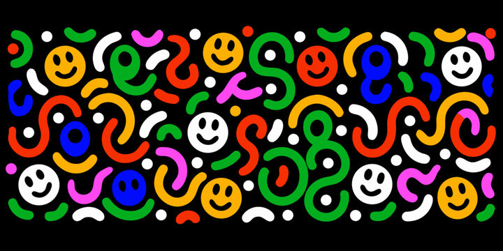 colorful smiley faces pattern on black background