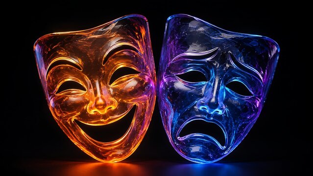 Dramatic Theater Masks With Colorful Lighting A 3D Rendered Composition acting actor