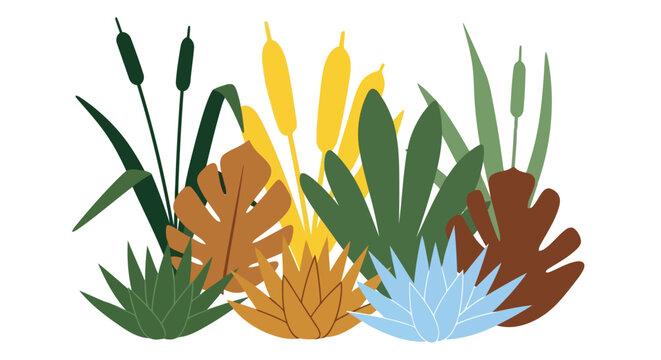 Colorful cattail and water plant illustration