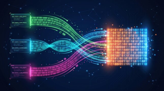 Digital connectivity symbolized through a blockchain diagram with binary code
