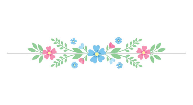 Colorful floral border with pink and blue flowers