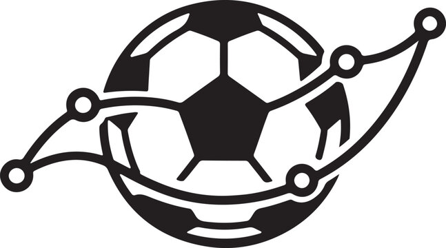 Football combined with curved line graph and data points icon representing sports analytics