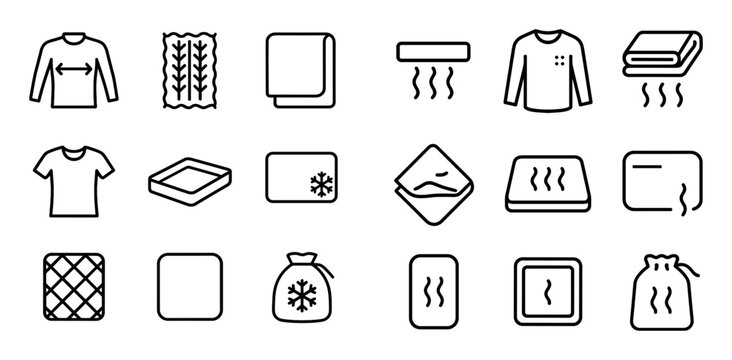Laundry and fabric care design icons with shirt, fabric pattern and ironing board for branding design in minimal outline style