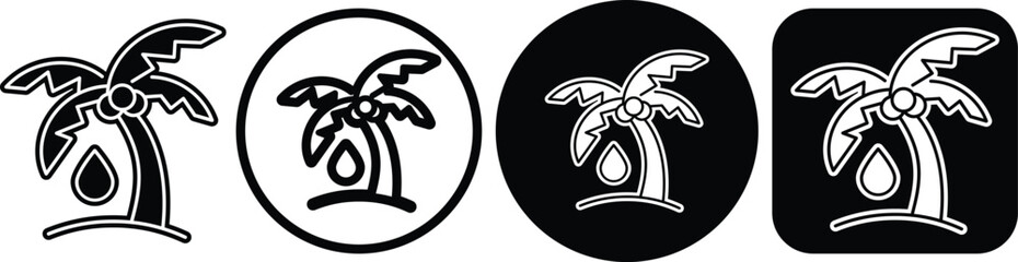 Obraz premium Coconut Oil Drop and Palm Tree Vector Icon Set