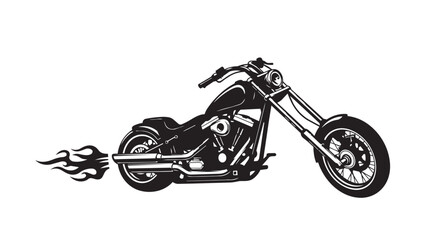 Black and white chopper motorcycle with flames illustration © rockbd