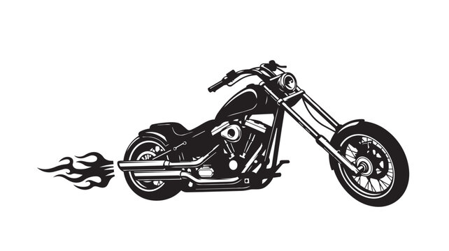 Black and white chopper motorcycle with flames illustration