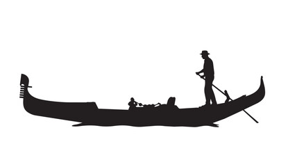 Black silhouette of a gondolier rowing a gondola in venice © rockbd