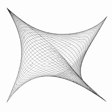 Abstract geometric wireframe grid structure with curved lines forming a hyperbolic paraboloid shape, isolated on white background vector illustration