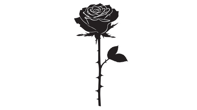 Black rose flower silhouette with stem and thorns