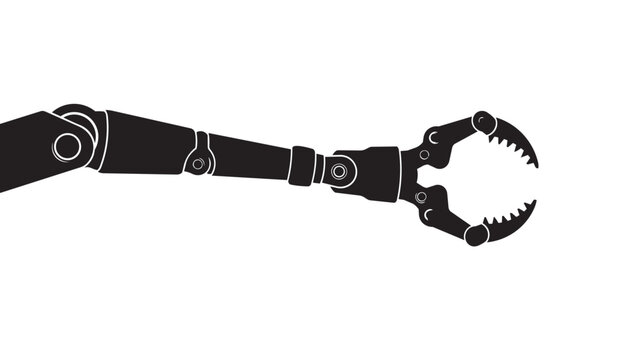 Black robotic arm with a mechanical claw gripper