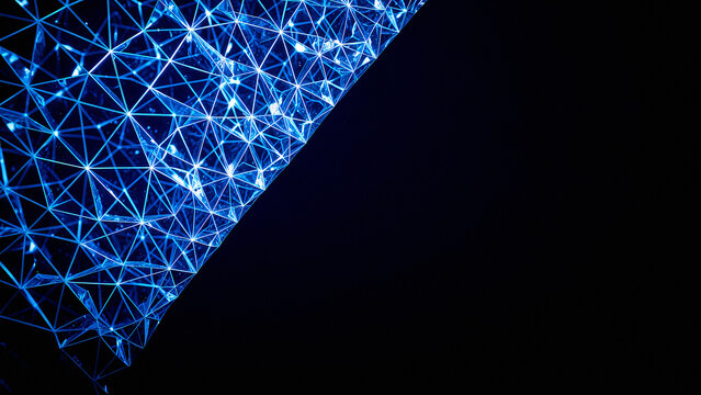 Digital Network Structure Glowing Blue Data Stream in Dark Space