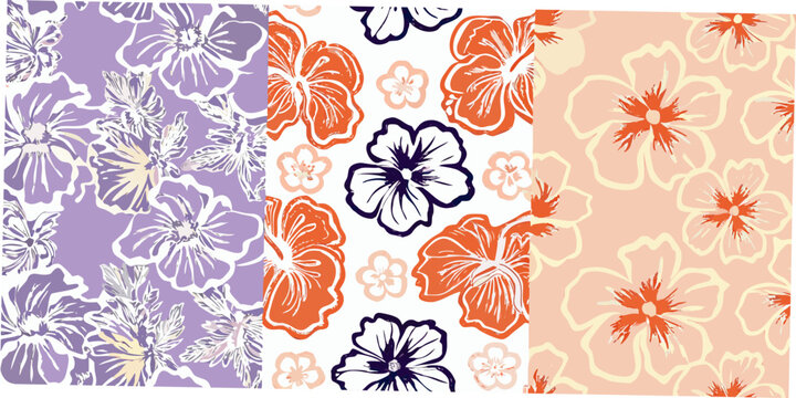 hibiscus floral pattern with three color variations