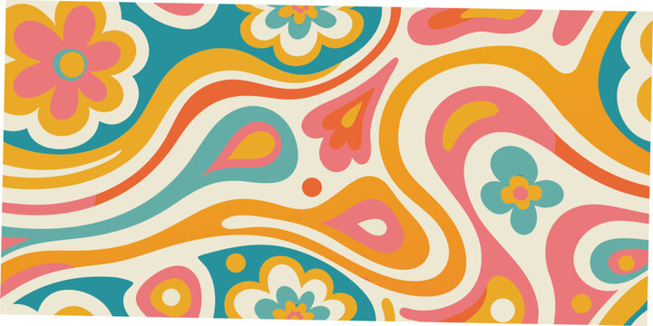 psychedelic wavy floral pattern retro 1960s style