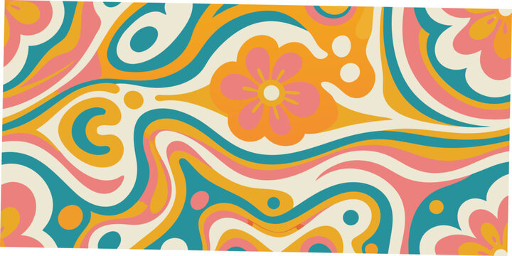 psychedelic pattern with wavy lines and floral elements
