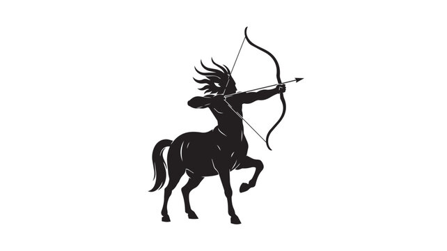 Black silhouette of a centaur archer aiming a bow and arrow