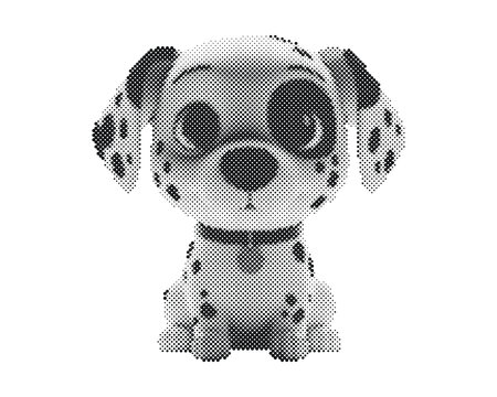 Cute playful dalmatian dog puppy with retro halftone circle dots pattern vector illustration isolated on white background
