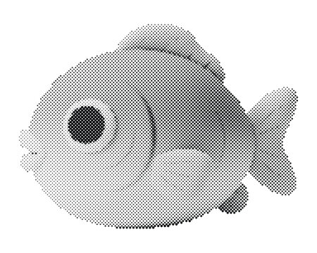 Retro halftone vector illustration of a cute cartoon pufferfish with circle dot pattern isolated on white background