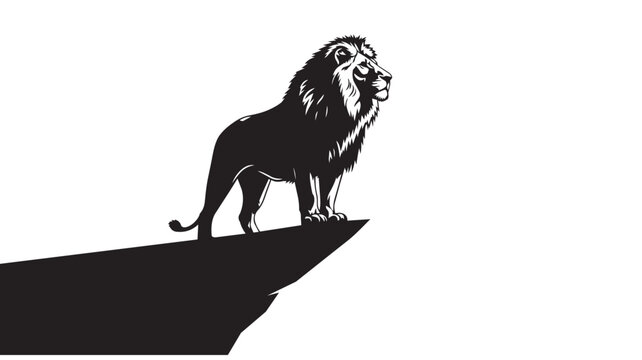 Majestic lion standing on a rock ledge illustration