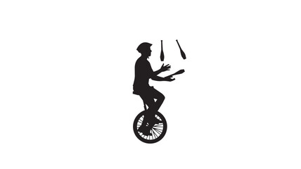 Silhouette of a man juggling while riding a unicycle © rockbd