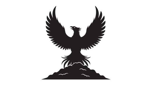 Black phoenix bird rising from ashes silhouette icon
