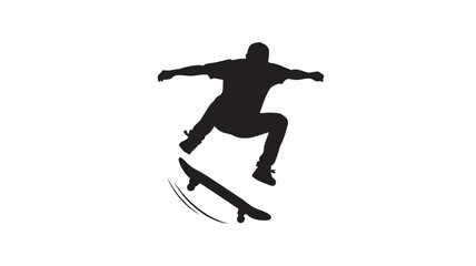 Black silhouette of a person jumping on a skateboard © rockbd